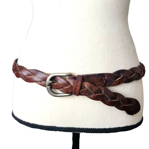 𝅺y2k Hollister California Brown Genuine Leather Braided Belt XS/S - Picture 1 of 8